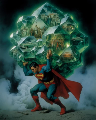 Baroque Lighting. .cinematic 1950s Comic-book Realism Photog... — Stable Diffusion AI Prompt: baroque lighting. .Cinematic 1950s comic-book realism photography of Superman in...