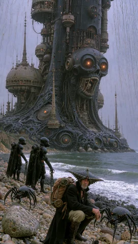 An0th3rworlds, Dcvstexp. A Retro Fantasy Scene Showing The B... — Stable Diffusion AI Prompt: an0th3rWorlds, DCVSTEXP. a retro fantasy scene showing the Barrier Tower of Sono...
