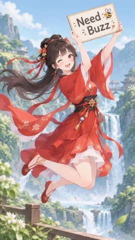 1girl,waterfall,valley,,red Hanfu,needbuzz, Holding Sign, Cl... — Stable Diffusion AI Prompt: 1girl,waterfall,valley,,red hanfu,need_buzz, holding sign, Clean animated illust...