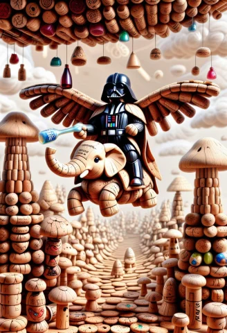 Many Corks-style, Colorful Corks Theme, 1other, Brown Colore... — SDXL AI Prompt: many corks-style, Colorful corks theme, 1other, brown colored darth bader wearin...