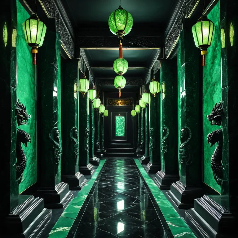 An Ancient Palace Corridor With Carved Dragon Pillars And Ha...