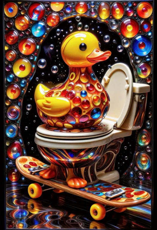 A Detailed Fused Stained-glass Artwork Of Rubber Duck Sittin...