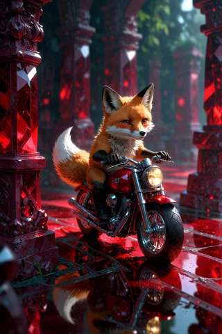 , A Breathtaking Macro Photograph Of A Cute Real Red Fox Rid... — Stable Diffusion AI Prompt: , A breathtaking macro photograph of a cute real red fox riding a tiny motorcycl...
