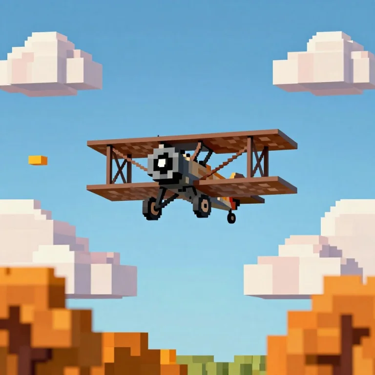 A Biplane Looping Through Scattered Clouds, Voxel Art, Frame...
