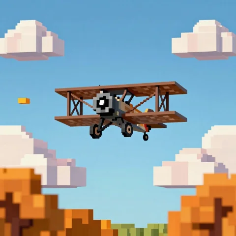 A Biplane Looping Through Scattered Clouds, Voxel Art, Frame... — Stable Diffusion AI Prompt: a biplane looping through scattered clouds, voxel art, framed by foreground elem...
