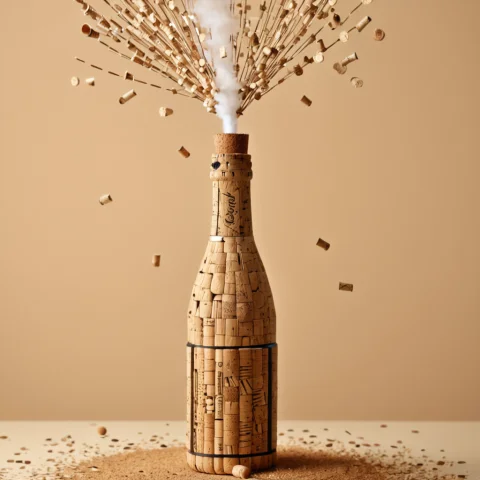 Corkworld, A Champagne Bottle Made Of Cork Erupting, A Cork... — SDXL AI Prompt: corkworld, a champagne bottle made of cork erupting, a cork rocket blasting out...