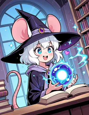 Solo, 1girl, Mouse Girl, Blue Eyes, Grey Hair, White Hair, B... — Stable Diffusion AI Prompt: solo, 1girl, mouse girl, blue eyes, grey hair, white hair, big mouse ears, mouse...