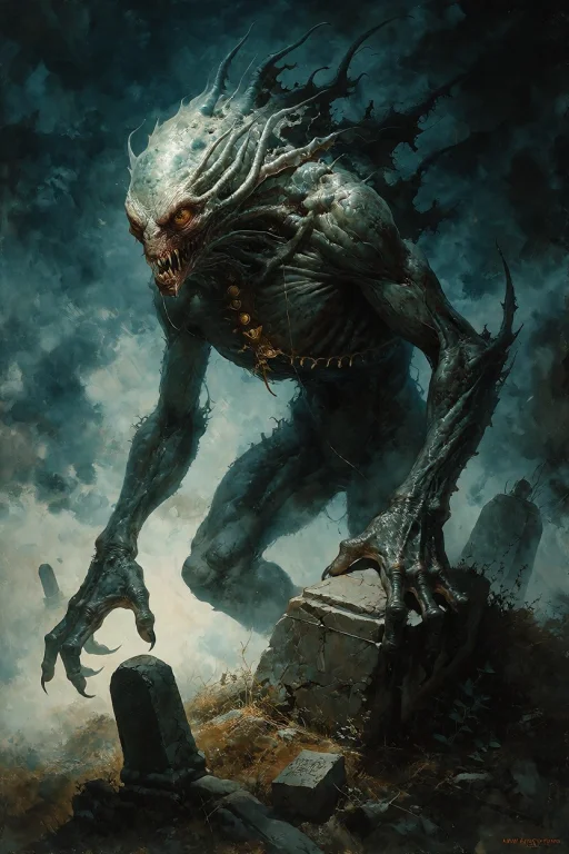 An Extraterrestrial Monster, Furry Creature At An Old Cemete...