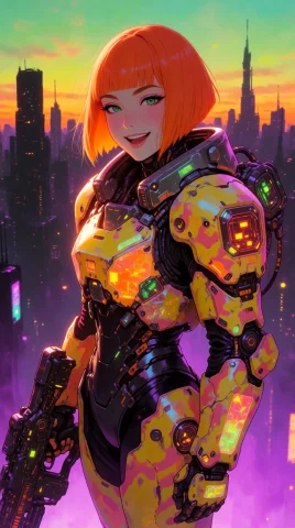 1woman, Adult Focus,, Orange Sleek Bob Haircut, Friendly Gre... — Stable Diffusion AI Prompt: 1woman, adult focus,, orange sleek bob haircut, friendly green eyes, black eyeli...