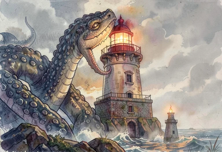 A Krakens Arm Curling Around A Lighthouse, Gouache Concept A...