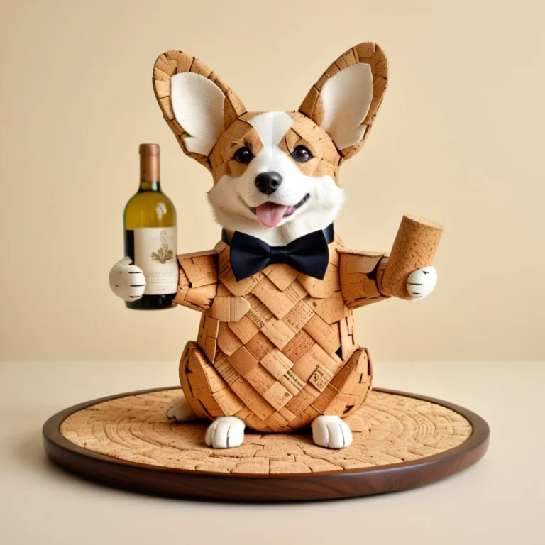 Corkworld, A Fancy Corgi Puppymade Of Cork At A Wine Tasting...