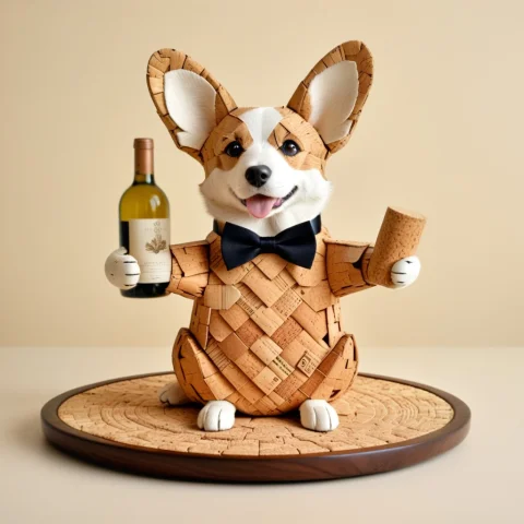 Corkworld, A Fancy Corgi Puppymade Of Cork At A Wine Tasting... — SDXL AI Prompt: corkworld, a fancy corgi puppymade of cork at a wine tasting, arms struggling to...