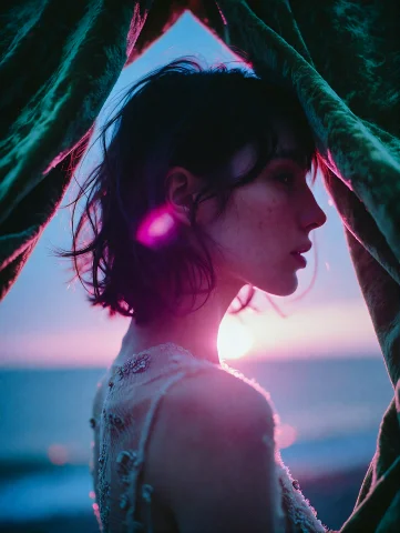 Lorapurpleaether-kr21 Cinematic High-contrast Silhouette, Or... — Stable Diffusion AI Prompt: Cinematic high-contrast silhouette, orange and violet color grading, moody atmo...