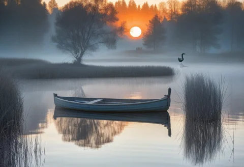 A Quiet Mist-covered Lake At Early Morning, Calm Reflective... — SDXL AI Prompt: a quiet mist-covered lake at early morning, calm reflective water stretching acr...