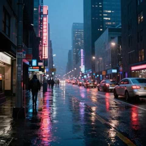 Neon City Street Rain — Stable Diffusion AI Prompt: neon city street rain
