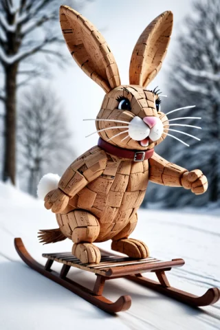 A Big Bunny Driving A Sledge In Winter. Winter Wonderland, S... — SDXL AI Prompt: a big bunny driving a sledge in winter. Winter wonderland, snow, movement, motio...
