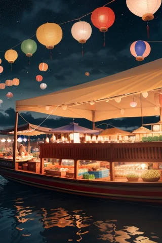 Masterpiece1.2, Best Quality, A Floating Market Of Airships... — Stable Diffusion AI Prompt: (masterpiece:1.2), best quality, a floating market of airships and paper lantern...
