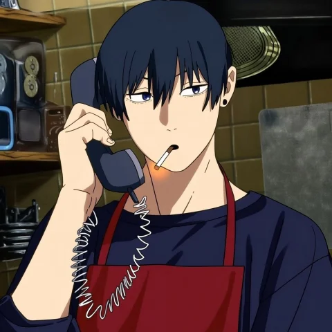 Akicsm, Anime Style, 1boy, Solo, Surprised, Cigarette, Dark... — Stable Diffusion AI Prompt: akicsm, anime style, 1boy, solo, surprised, cigarette, dark blue shirt, red apro...