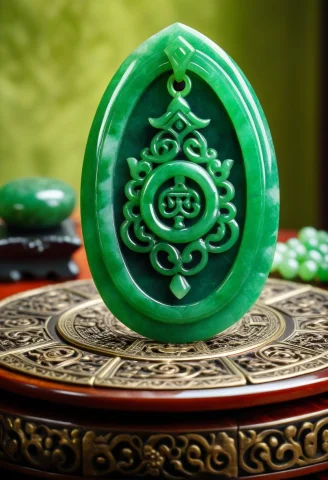 Masterpiece, Best Quality, Absurdres, No Humans, Jade Talism... — SDXL AI Prompt: masterpiece, best quality, absurdres, no humans, jade talisman, green theme, obj...