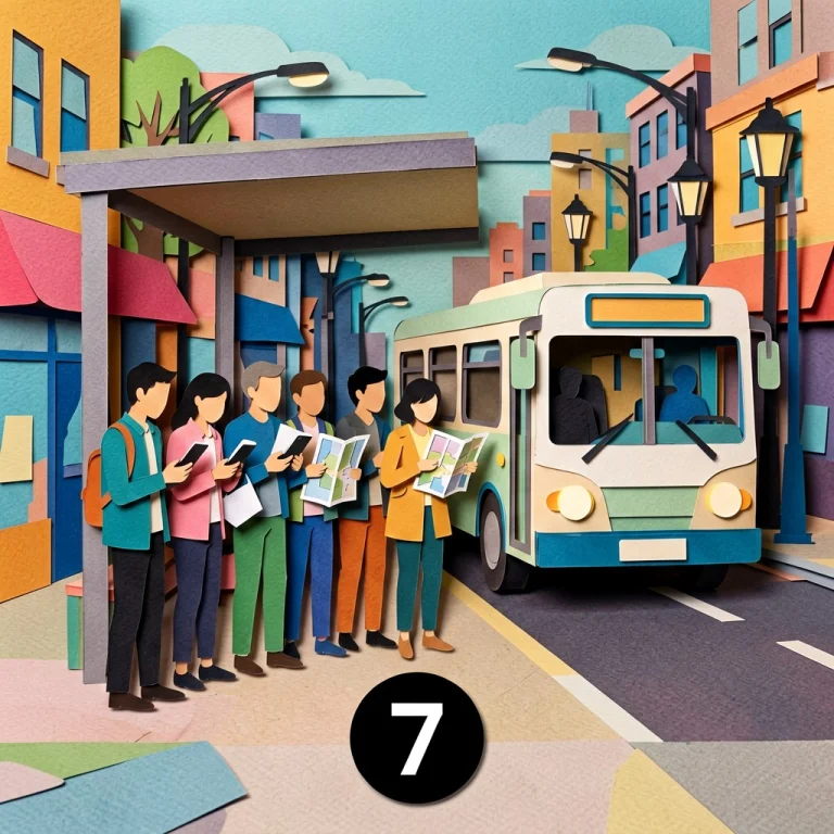 A Bold 2d Paper-cut Composition Of Adults Waiting At A City...