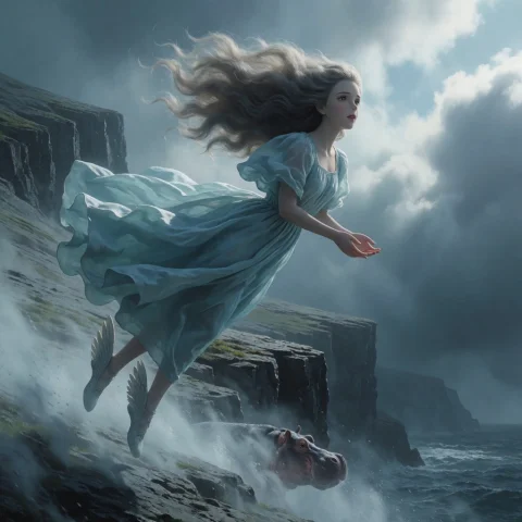A Dramatic, Low-angle Wide Shot Capturing She In A Dynamic,... — Stable Diffusion AI Prompt: A dramatic, low-angle wide shot capturing She in a dynamic, ethereal moment. She...
