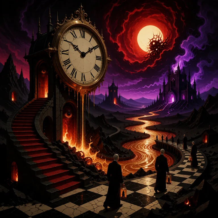 A Vast Surreal Infernal Landscape In The Style Of Salvador D...