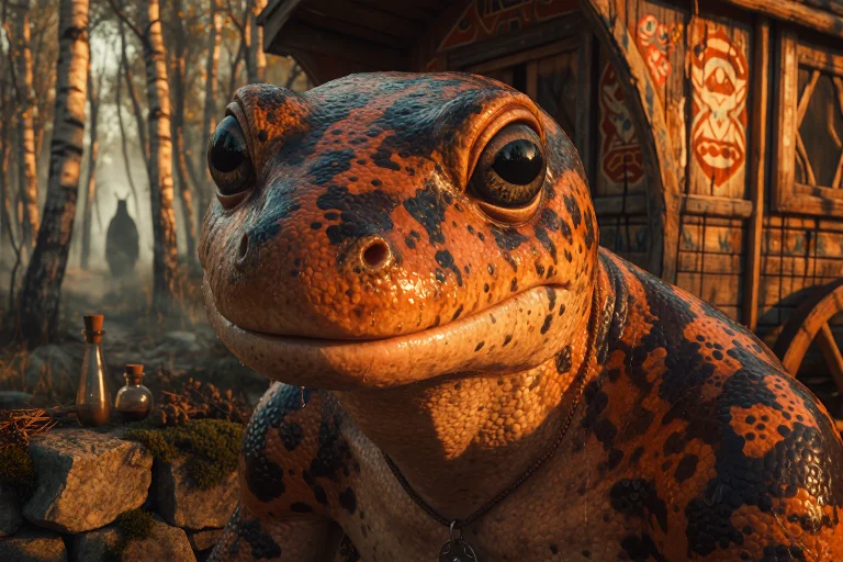 An Extreme Close-up Portrait Of An Adult Anthropomorphic Sal...