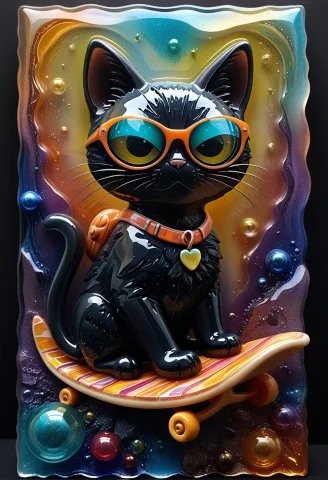 Novuschroma54 Style, A Funny Cool Black Cat Wearing Oversize... — SDXL AI Prompt: novuschroma54 style, a funny cool black cat wearing oversized comical sunglasses...