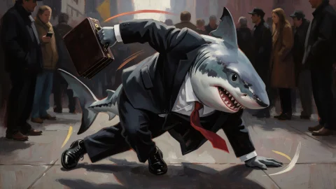 An Anthropomorphic Shark Businessman Do Breakdance On The Si... — Stable Diffusion AI Prompt: An anthropomorphic shark businessman do breakdance on the sidewalk of New York....