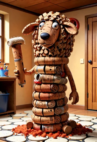 Corkworld, Lazypos Shaun The Sheep Holding An Enormous Lint... — SDXL AI Prompt: corkworld, lazypos Shaun the Sheep holding an enormous lint roller covered with...