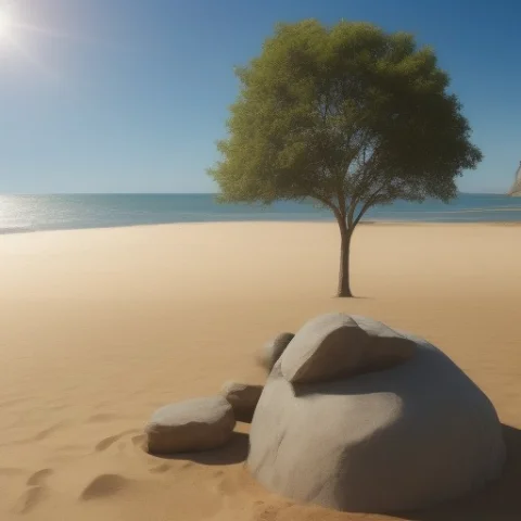 Land, Tree, Rock, Sand, Sun, — Stable Diffusion AI Prompt: land, tree, rock, sand, sun,