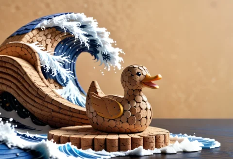 Corkworld, Great Wave Parody, A Massive Tsunami Made Of Crum... — SDXL AI Prompt: corkworld, Great Wave parody, a massive tsunami made of crumbly brown cork crash...