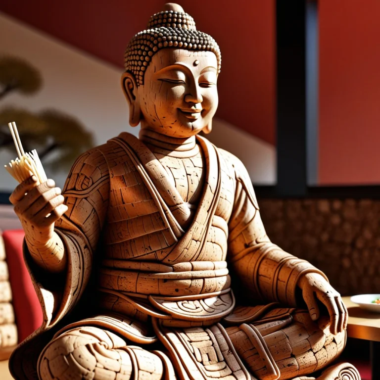 From Side, Closeup Tan Color Cork Male Buddha Statue, Take A...