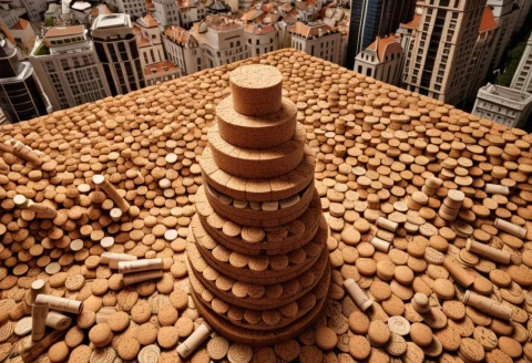 Masterpiece, Corkworld, Dream City, Every Skyscraper Is A St... — SDXL AI Prompt: masterpiece, corkworld, dream city, every skyscraper is a stack of corks, plane...
