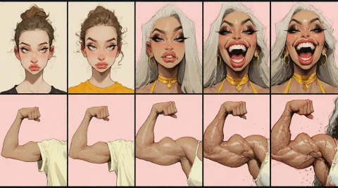 Subject And Action A 5-stage Female Muscle Growth Sequence O... — Stable Diffusion AI Prompt: Subject and Action A 5-stage female muscle growth sequence of a Latina woman tra...