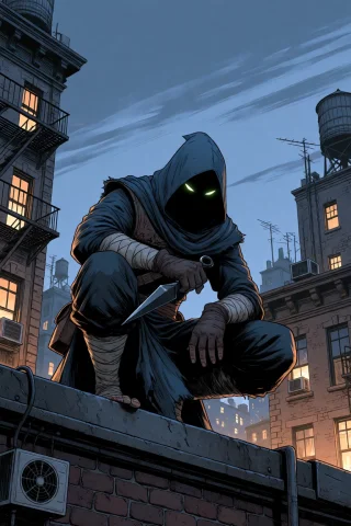 Midjourney A Comic Book Style Illustration Captures A Cloake... — Stable Diffusion AI Prompt: midjourney a comic book style illustration captures a cloaked, mysterious figure...