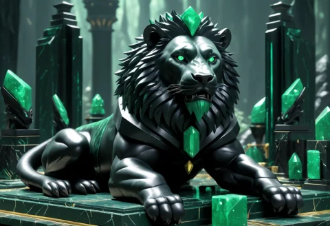 Jade Green, Obsidian Black, The King Of The Animals Reduced... — SDXL AI Prompt: jade green, obsidian black, The king of the animals Reduced to a profit machine...