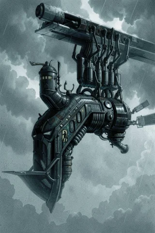 A Large Mechanical Object With Multiple Limbs And Wheels Is... — FLUX AI Prompt: A large mechanical object with multiple limbs and wheels is positioned diagonall...