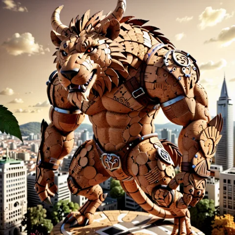 A Giant Beast Made Of Corkworld Morph, Organic Natural Cork... — SDXL AI Prompt: A giant beast made of corkworld morph, organic natural cork with porous surface...