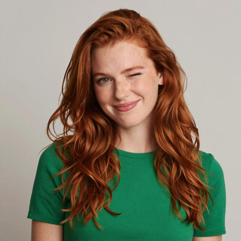 A Woman, Redhead And Green Dress, Looking Into The Camera, A...