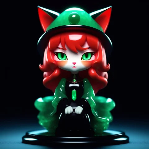 A 3d Chibi Anime Red Hair Cat Girl Wear Glowing Jade Witch D... — SDXL AI Prompt: a 3d chibi anime red hair cat girl wear glowing jade witch dresses in High-gloss...