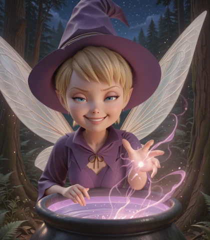 1girl, Solo, Tinkerbelldisney, Blonde Hair, Blue Eyes, Fairy... — Stable Diffusion AI Prompt: 1girl, solo, tinker_bell_(disney), blonde hair, blue eyes, fairy wings, witch ha...