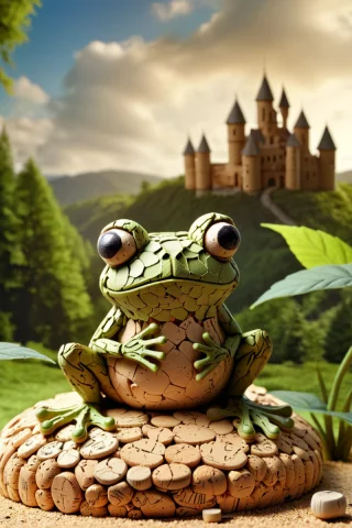 A Cute Frog With Yyy . Surreal Fantasy Scenery.. Corkworld.... — SDXL AI Prompt: a cute frog with yyy . surreal fantasy scenery.. corkworld. corkworld, made of c...