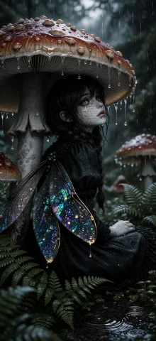 Ta86wistfall, Long Shot View Of A Melancholic Anime Gothic F... — Stable Diffusion AI Prompt: ta86_wistfall, long shot view of a melancholic anime gothic fairy sitting under...