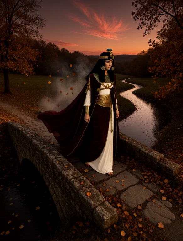 Lora Strides Across A Vintage Stone Bridge Over A Serpentine...