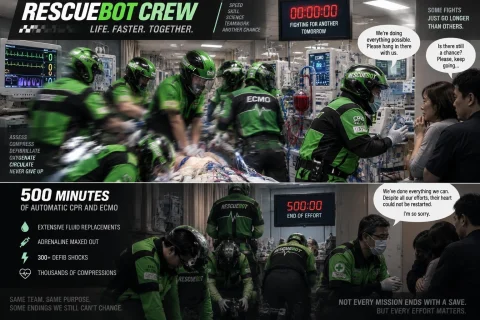 Rescueb0t Crew Using Motomotorspeed Fia Pit Crew Techs, Gree... — Stable Diffusion AI Prompt: RESCUEB0T CREW using moto/motor/speed FIA pit crew techs, green team attending d...