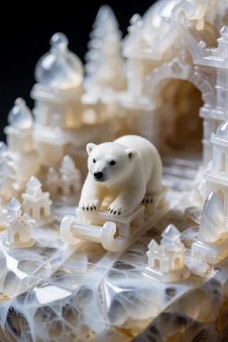 A Breathtaking Macro Photograph Of A Cute Real White Polar B... — Stable Diffusion AI Prompt: A breathtaking macro photograph of a cute real white polar bear riding a tiny sl...