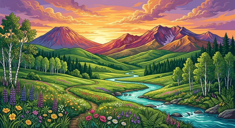 A Richly Colored Full-bleed Vector Landscape Of The Wild Cou...