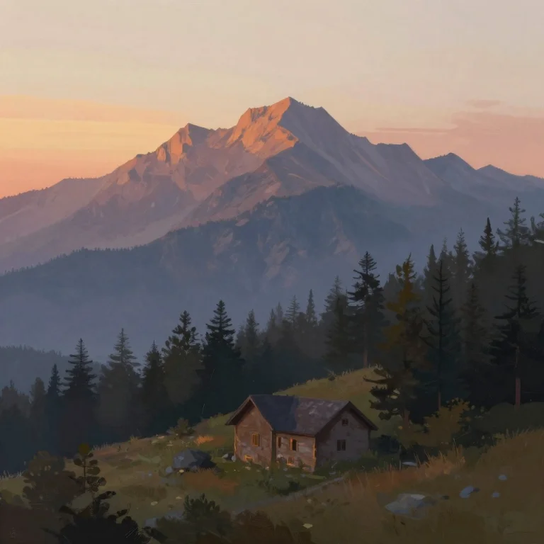 A Serene Mountain Landscape At Sunrise, Digital Painting