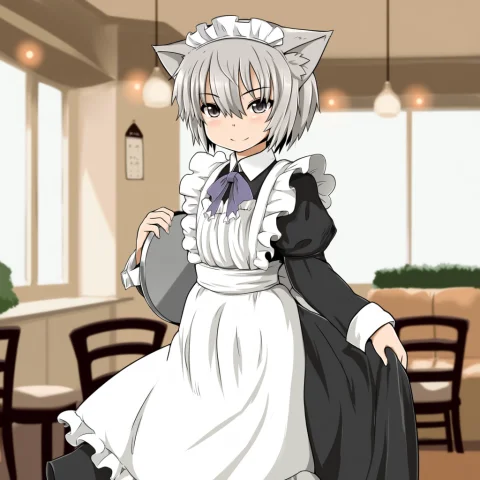 Aizawashin, 1girl, Solo, Maid Uniform, Cat Ear,classic Maid... — Stable Diffusion AI Prompt: @aizawashin, 1girl, solo, maid uniform, cat ear,classic maid dress, modest maid...